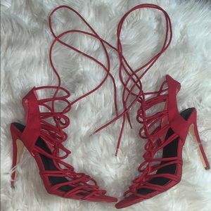 Red lace up heels